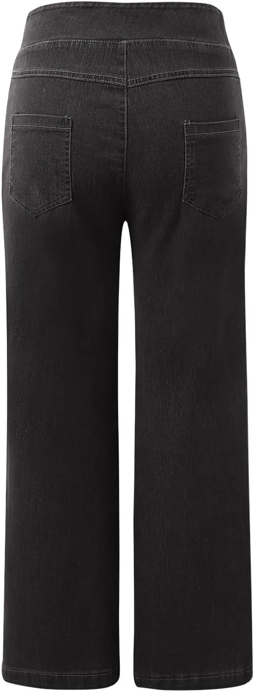 Jeans for Women 2025 New Pull On Wide Leg High Waist Stretchy Denim Pants Straight Tummy Control Loose Baggy Trendy Trousers