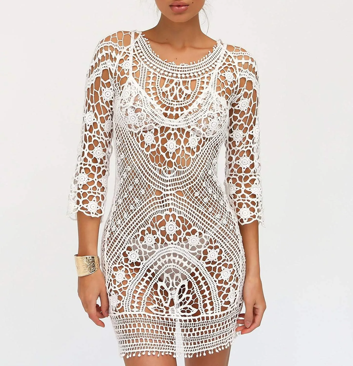 Jeasona Womens Bathing Suit Cover Up Crochet Lace Bikini Swimsuit Dress