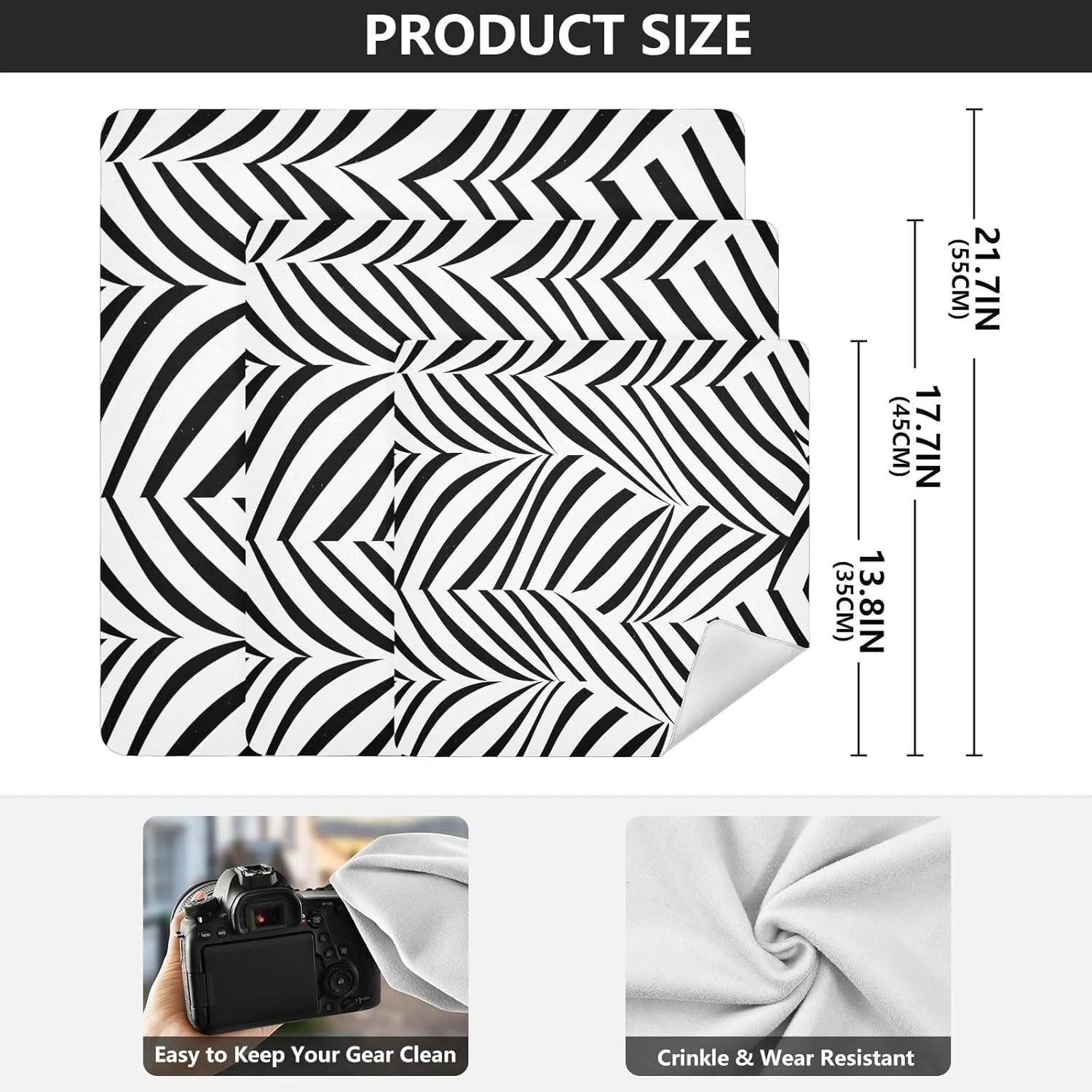 JIPONI Zebra Print Lines Makeup Bag, Self-Adhesive Magic Wrap Cloth, Portable Cosmetic Organizer, Camera Lens Protector, Travel Storage for Beauty Essentials, 21.7'x21.7'