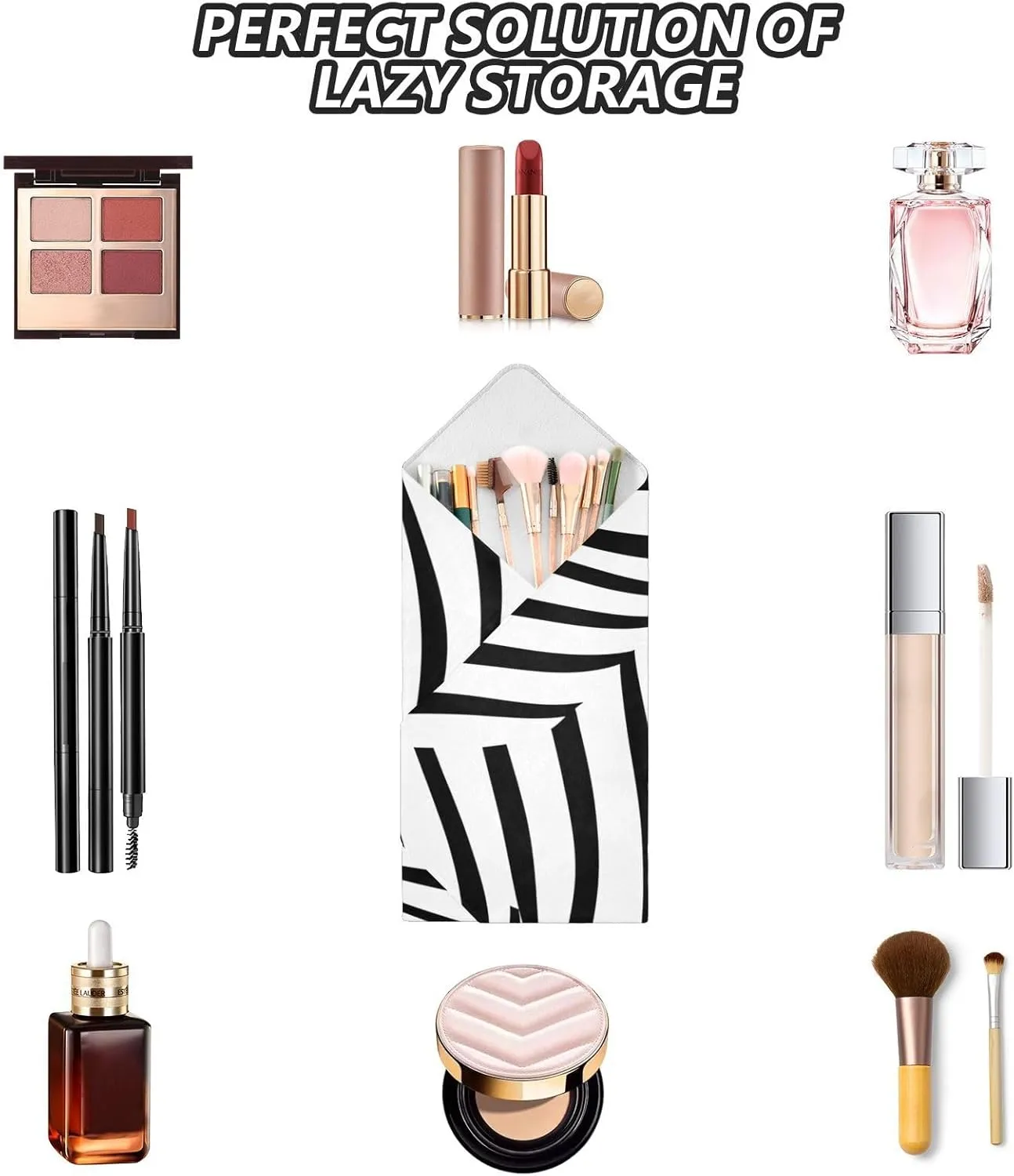 JIPONI Zebra Print Lines Makeup Bag, Self-Adhesive Magic Wrap Cloth, Portable Cosmetic Organizer, Camera Lens Protector, Travel Storage for Beauty Essentials, 21.7'x21.7'