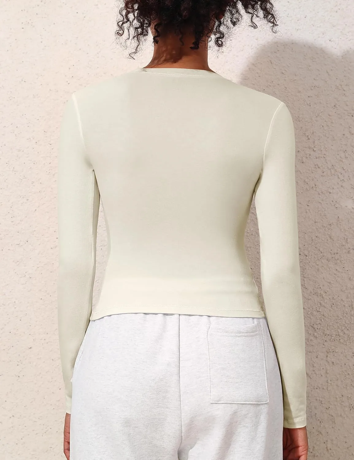 kayamiya Women's Basic Long Sleeve Cotton Shirts Tight Fit Fall Crewneck Trendy Y2K Crop Tops