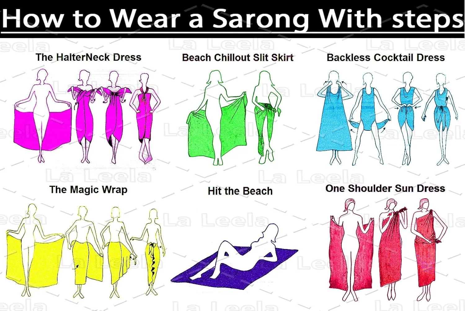 LA LEELA Women's Beachwear Beach Bikini Summer Sarong Wrap Swimwear Cover Up