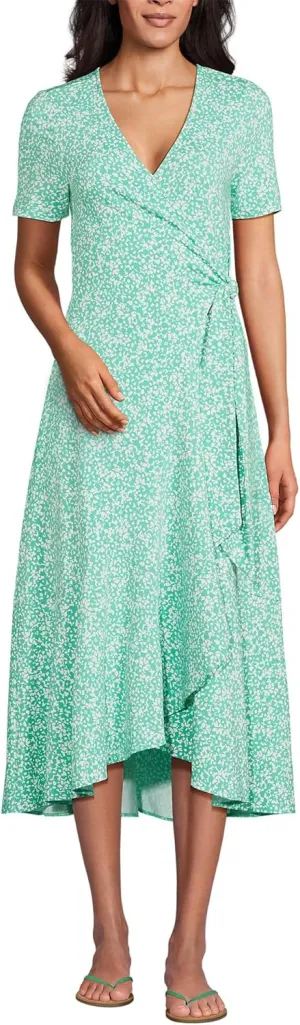 Lands' End Women's Cotton Modal Vneck Wrap Mini Dress