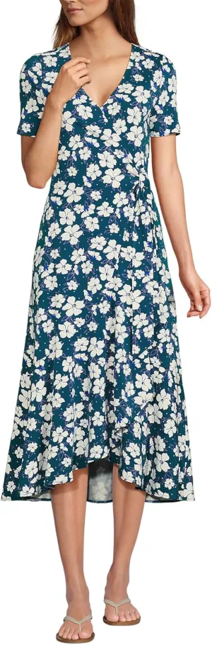 Lands' End Women's Cotton Modal Vneck Wrap Mini Dress