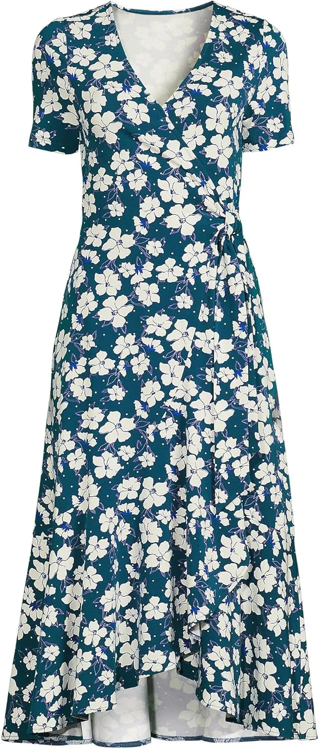 Lands' End Women's Cotton Modal Vneck Wrap Mini Dress