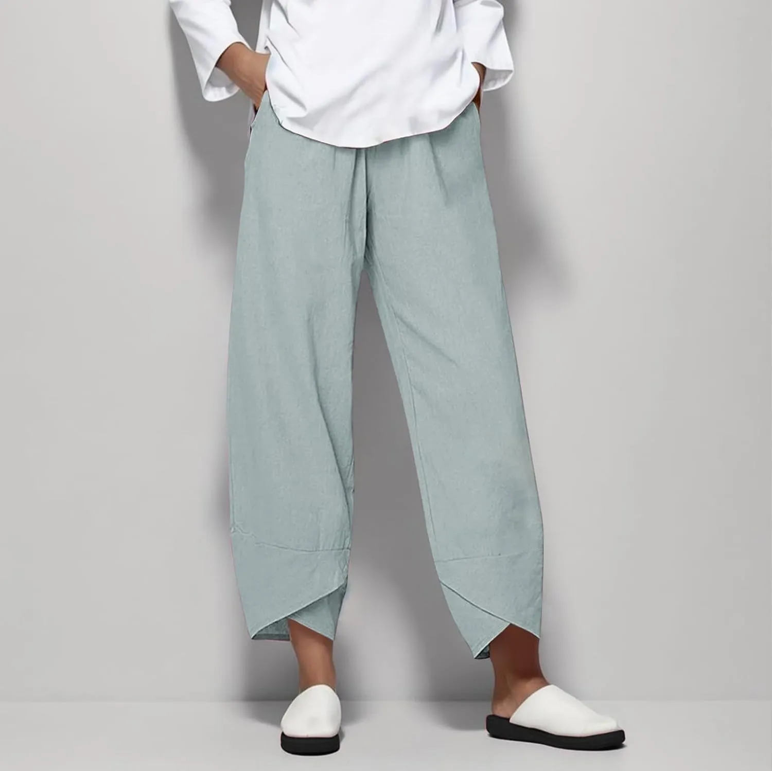 LCMTWX Capris for Women Pockets for Women Casual Stretch High Waisted Yoga Leggings Comfy Wide Leg Pants Womens Pull On