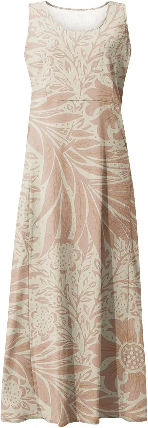 Linen Dresses for Women 2025 Casual Summer Sleeveless Flowy Maxi Dress Plus Size Boho Sundress with Pockets