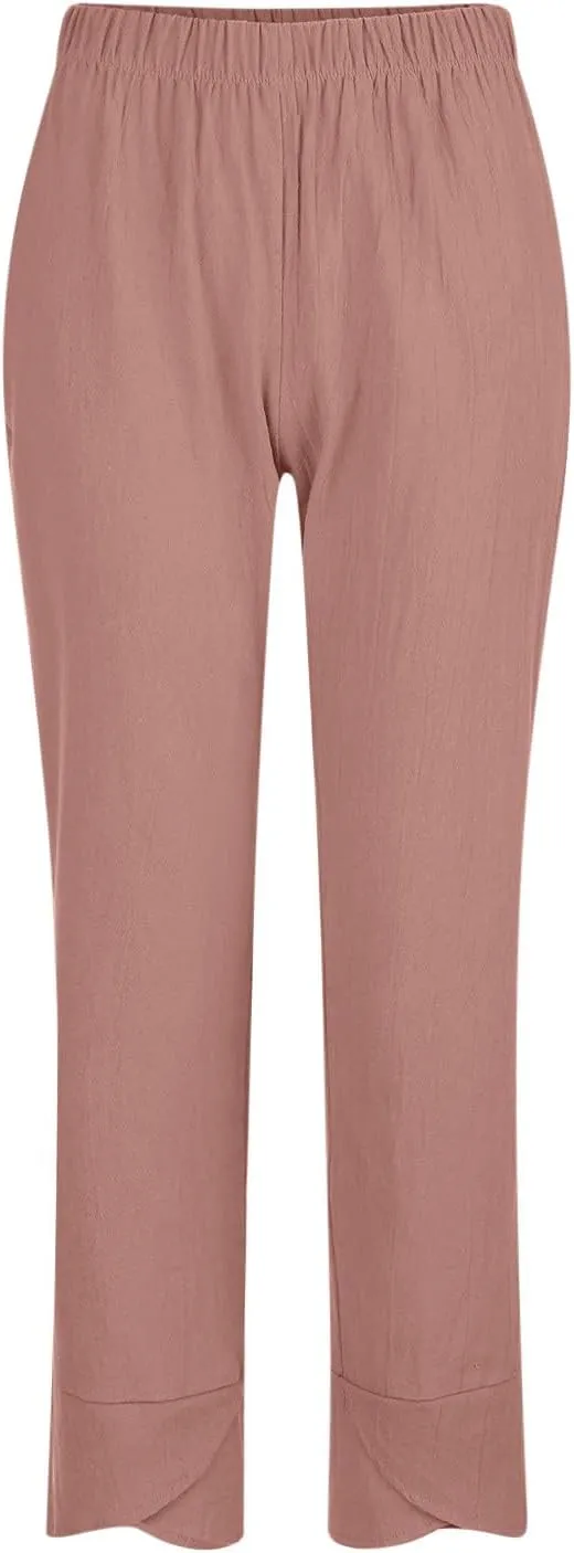 Linen Pants for Women High Waist Cotton Trouser with Pockets 2025 Summer Fashion Palazzo Beach Pants Plus Size M-5xl
