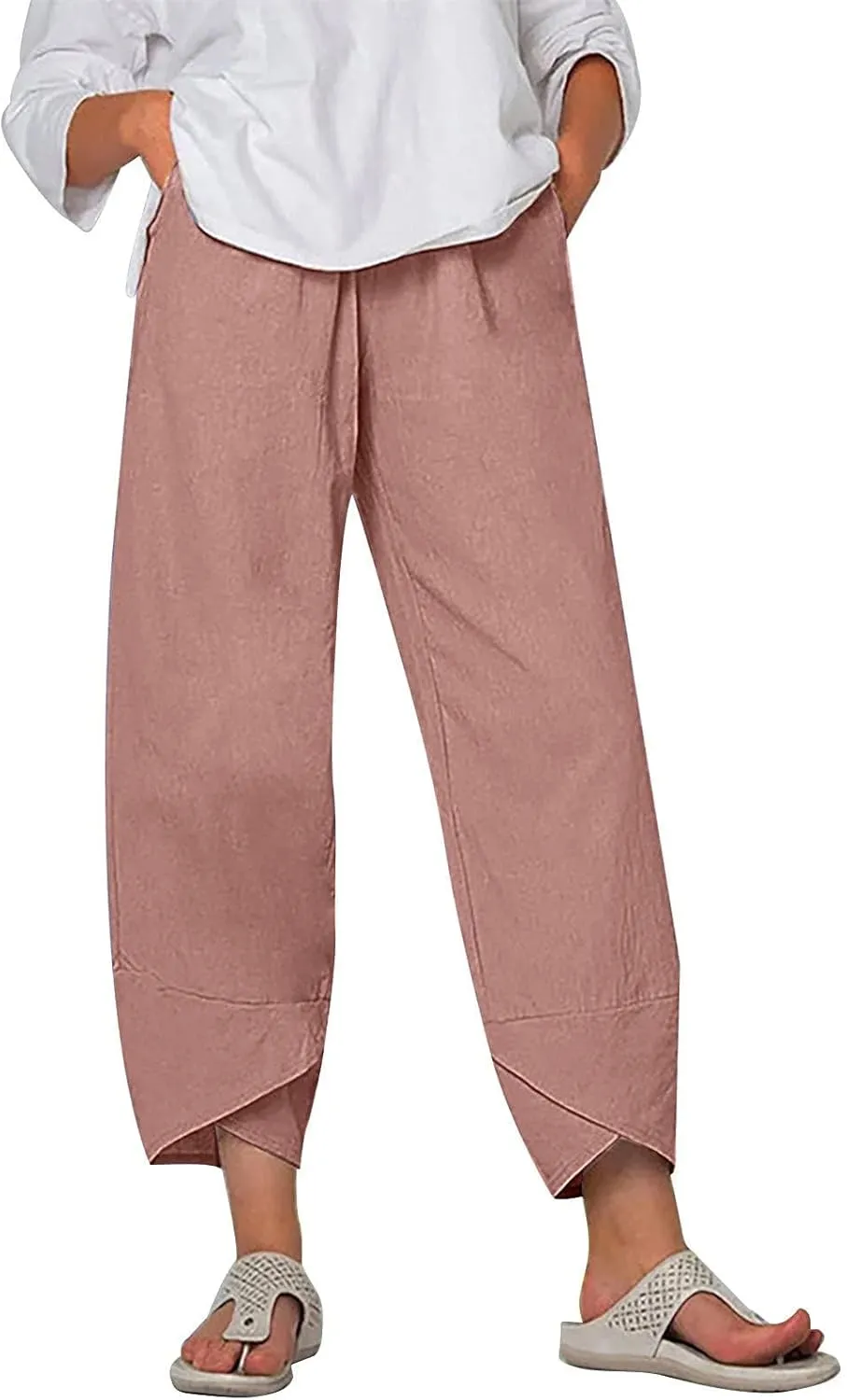Linen Pants for Women High Waist Cotton Trouser with Pockets 2025 Summer Fashion Palazzo Beach Pants Plus Size M-5xl