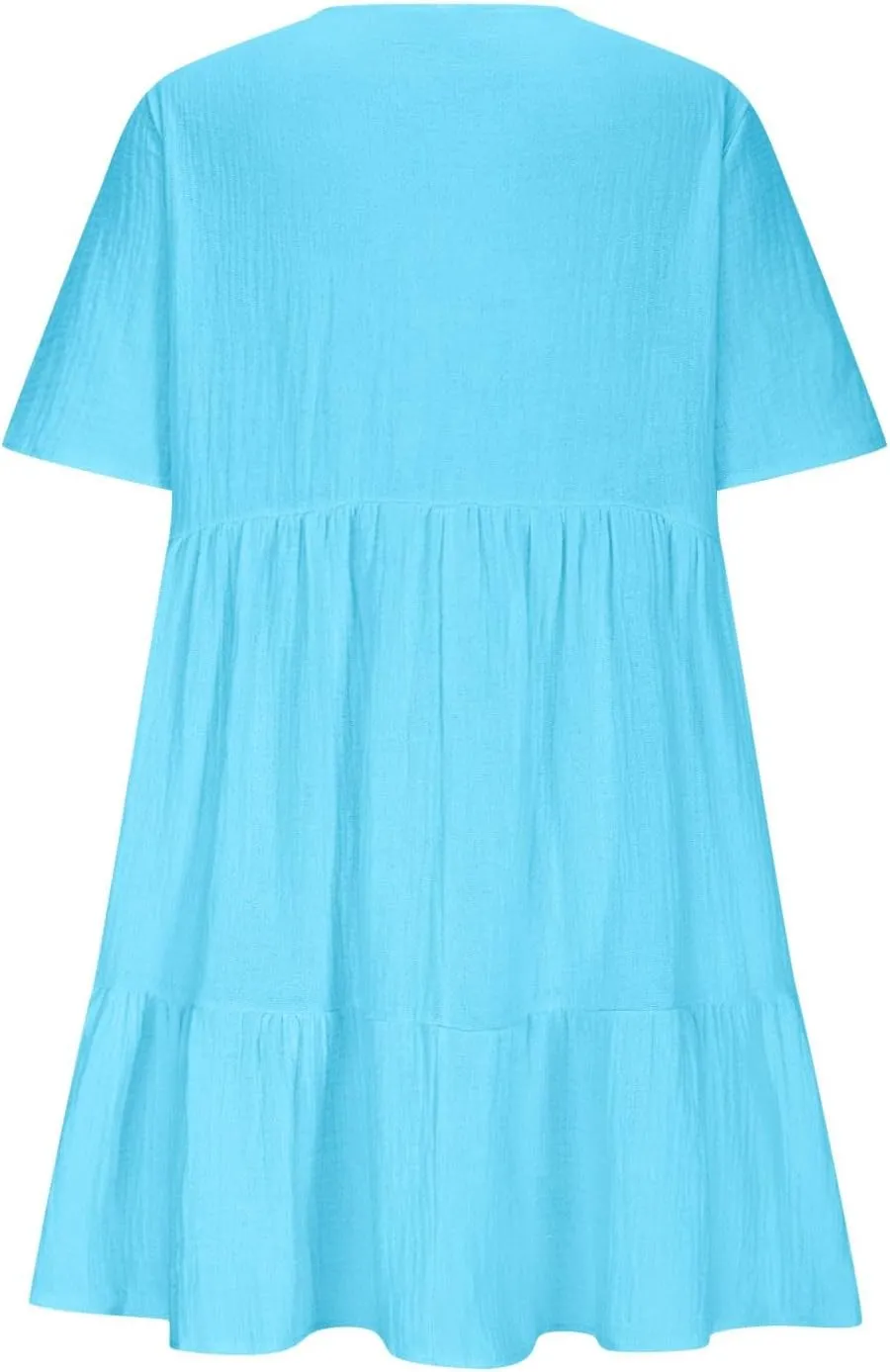 Lmdudan Plus Size Women Babydoll Mini Dress Flowy Ruffle Hem A-Line Dresses Cotton Linen Short Sleeve V Neck Beach Dress