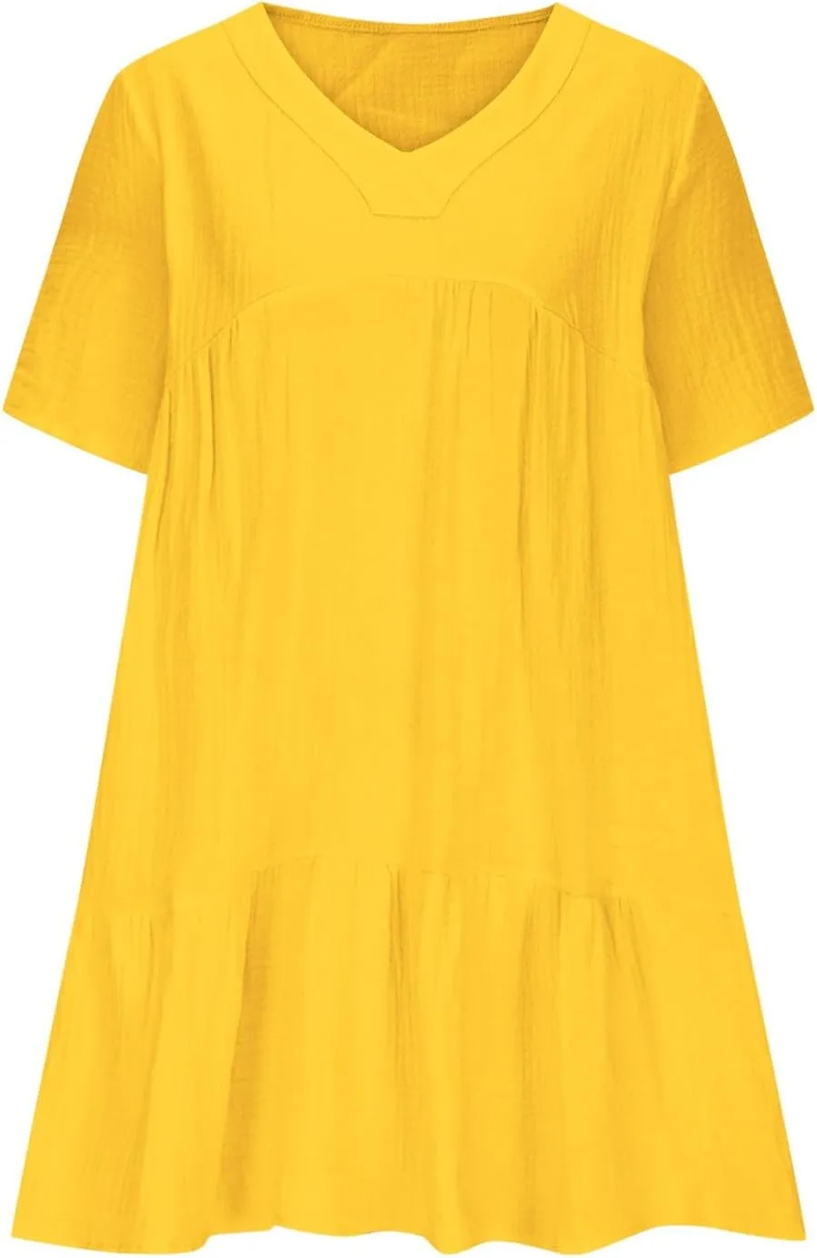 Lmdudan Plus Size Women Babydoll Mini Dress Flowy Ruffle Hem A-Line Dresses Cotton Linen Short Sleeve V Neck Beach Dress