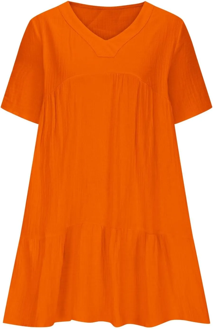 Lmdudan Plus Size Women Babydoll Mini Dress Flowy Ruffle Hem A-Line Dresses Cotton Linen Short Sleeve V Neck Beach Dress
