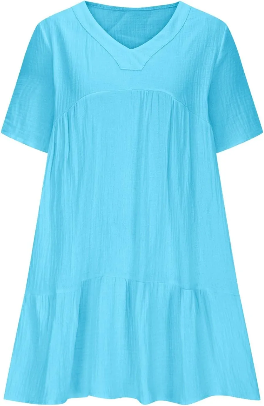 Lmdudan Plus Size Women Babydoll Mini Dress Flowy Ruffle Hem A-Line Dresses Cotton Linen Short Sleeve V Neck Beach Dress