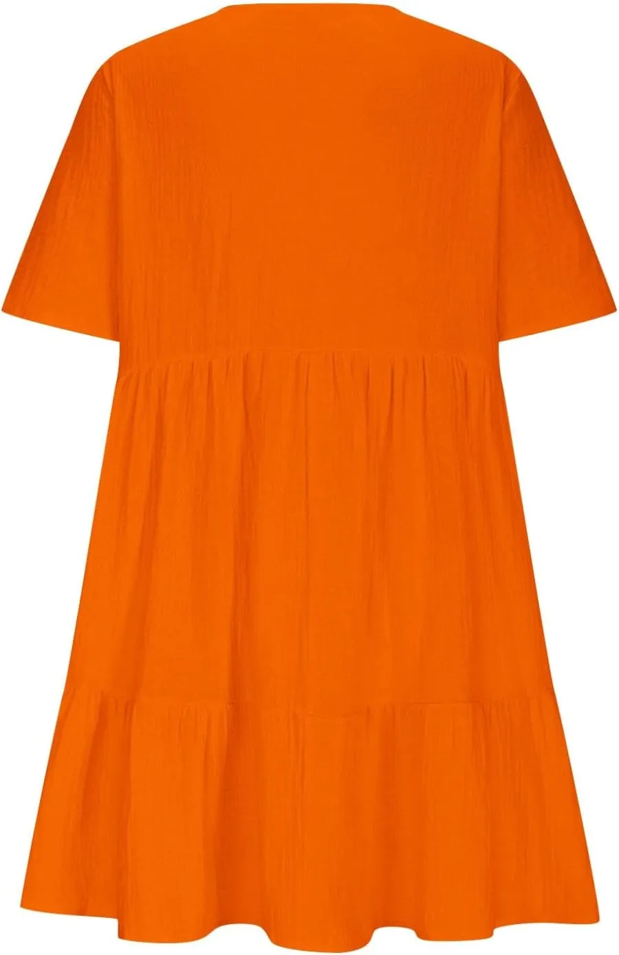 Lmdudan Plus Size Women Babydoll Mini Dress Flowy Ruffle Hem A-Line Dresses Cotton Linen Short Sleeve V Neck Beach Dress