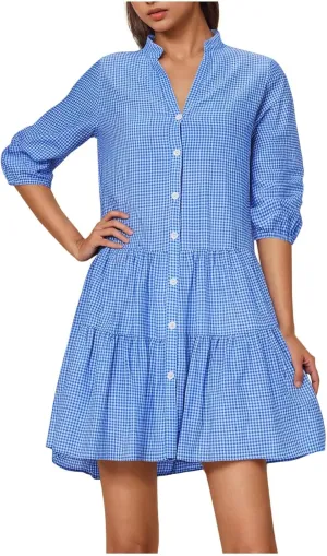 Lmdudan Summer Dresses for Women Short Sleeve V Neck Boho Floral Print Ruffle Midi Dress 2025 Trendy Flowy Mini Dress