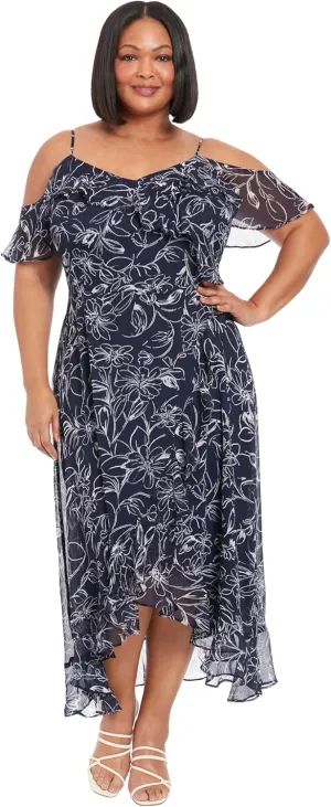 London Times Women's Cold Shoulder Ruffle Wrap Maxi