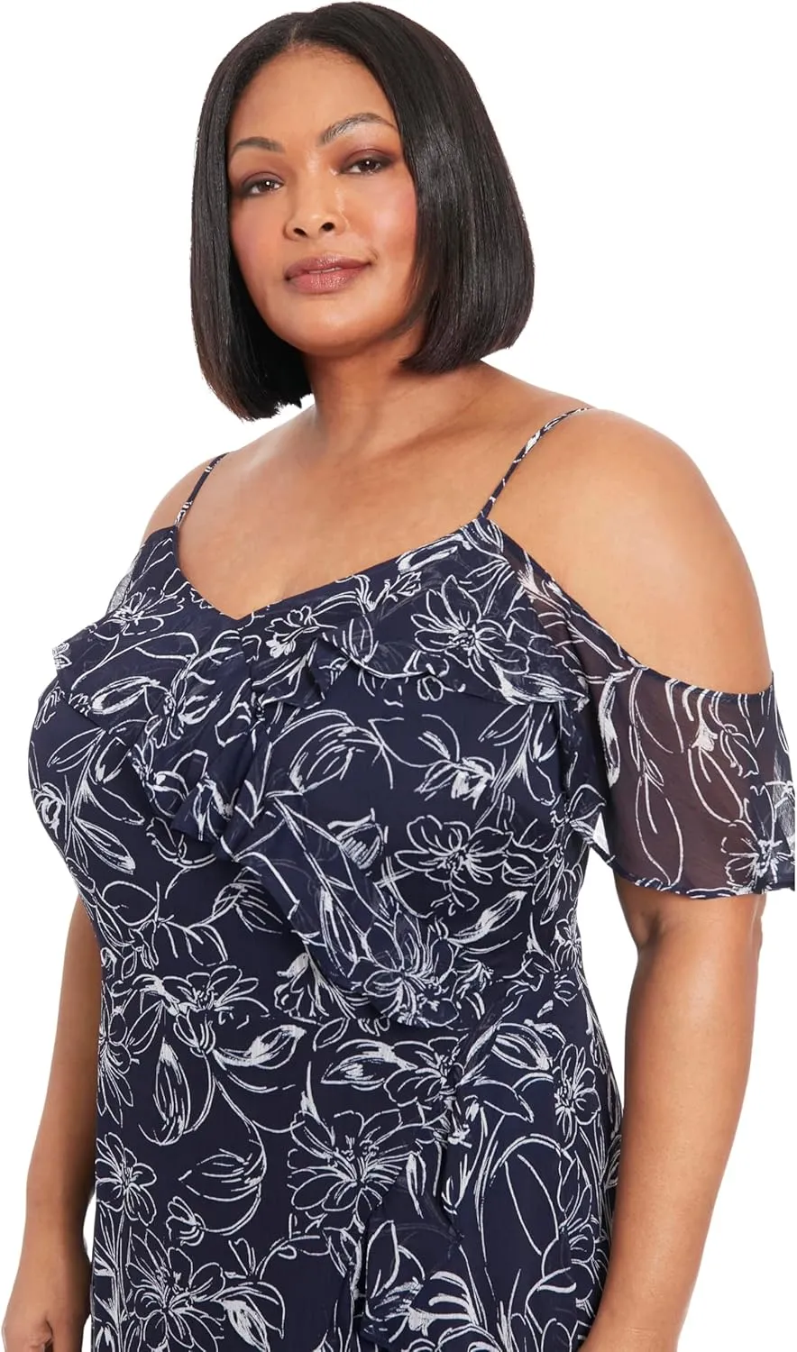 London Times Women's Cold Shoulder Ruffle Wrap Maxi