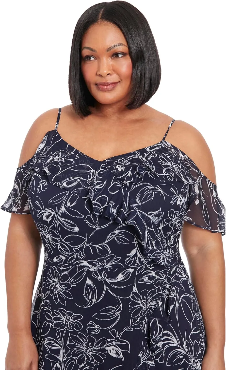 London Times Women's Cold Shoulder Ruffle Wrap Maxi