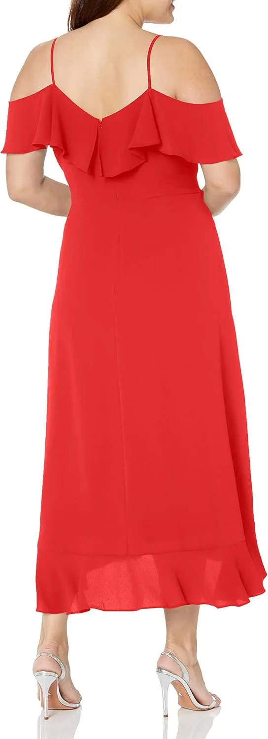 London Times Women's Cold Shoulder Ruffle Wrap Maxi