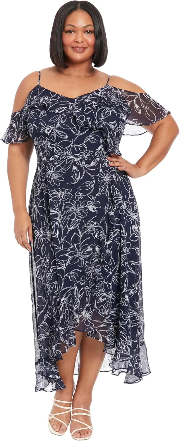 London Times Women's Cold Shoulder Ruffle Wrap Maxi