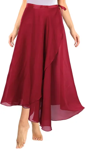 Lusofie Long Dance Wrap Skirt Women Ladies Long Sheer Dance Skirts  Ballet Wrap Skirt Chiffon Skirt with Adjustable Belt