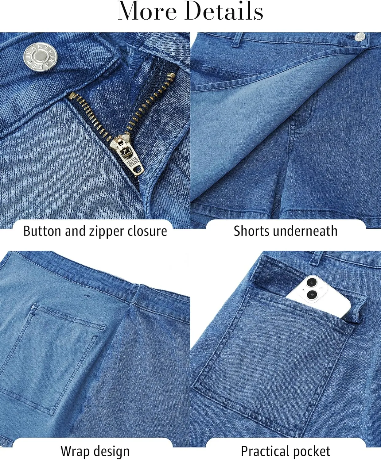 luvamia Denim Skorts for Woman Cargo Faux Wrap Jean Skort Skirts Stretchy High Waisted Skirt Shorts Country Concert Wear
