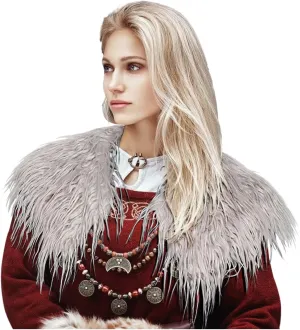 L'VOW Viking Queen Faux Woolen Fur Collar Shoulder Wrap Warrior Cape for Women LARP GoT Party Halloween Costume