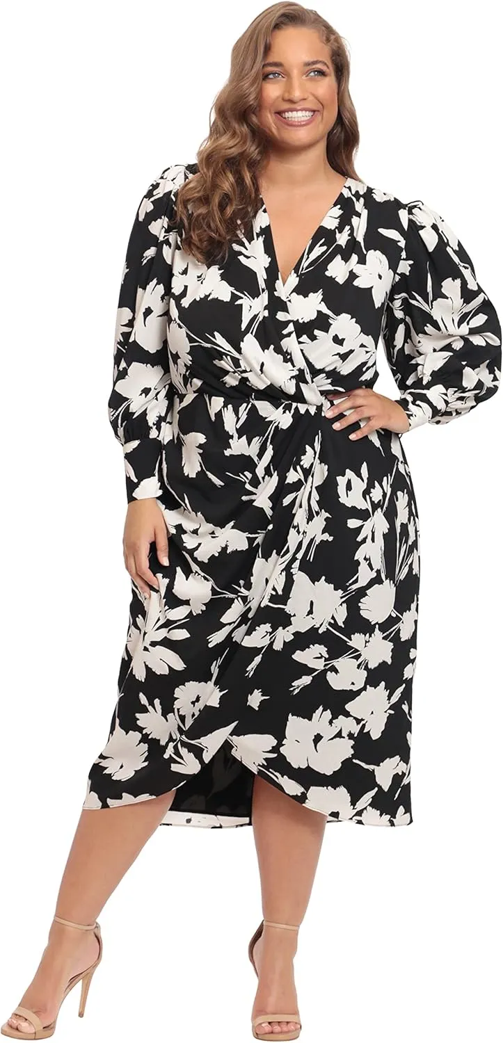 Maggy London Women's Long Sleeve Faux Wrap Dress