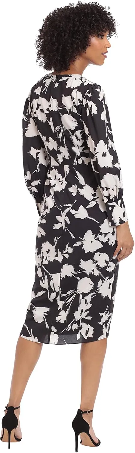 Maggy London Women's Long Sleeve Faux Wrap Dress