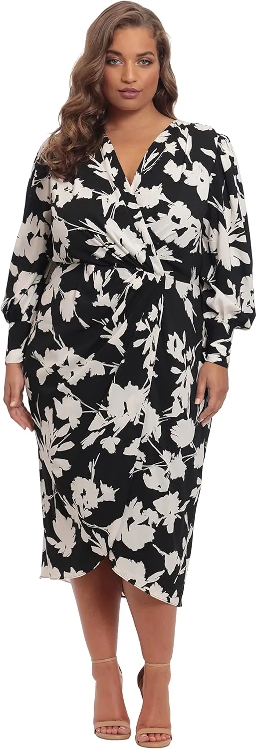 Maggy London Women's Long Sleeve Faux Wrap Dress