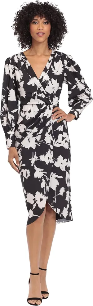 Maggy London Women's Long Sleeve Faux Wrap Dress
