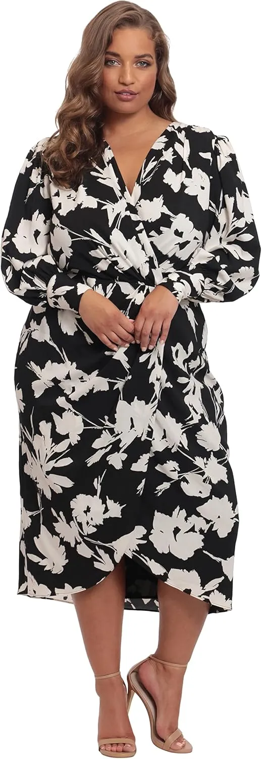Maggy London Women's Long Sleeve Faux Wrap Dress