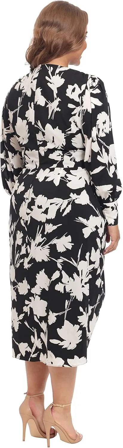 Maggy London Women's Long Sleeve Faux Wrap Dress