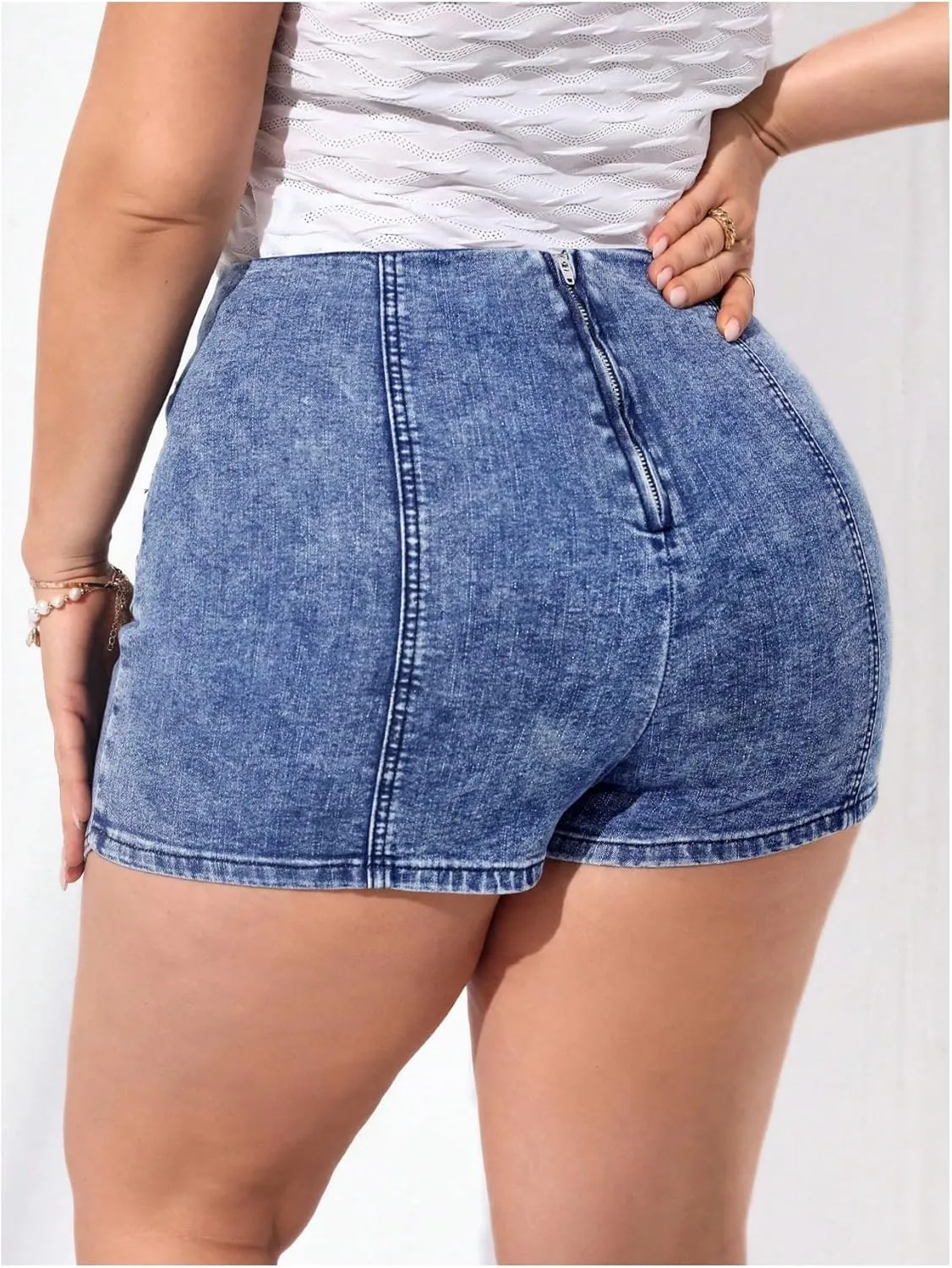 MakeMeChic Women's Plus Size Denim Skorts High Waist Wrap Asymmetrical Wrap Jean Skirt Shorts