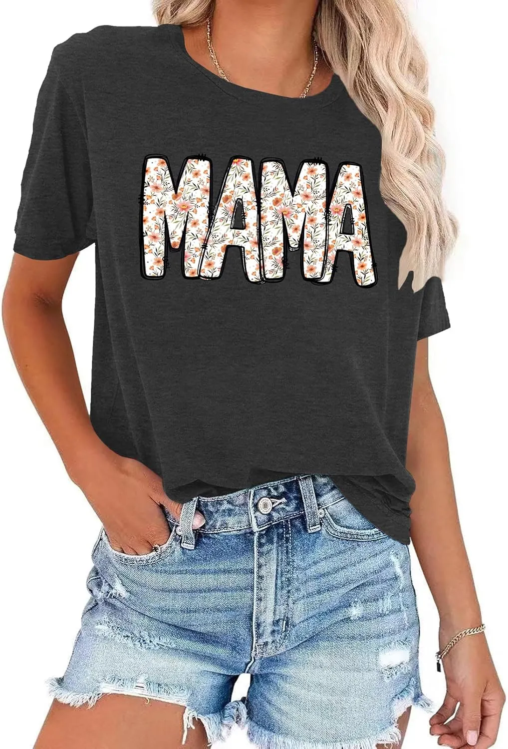 Mama Shirt for Women Floral Mama Tshirt Mom Graphic Tee Mother's Day GIFS Tops