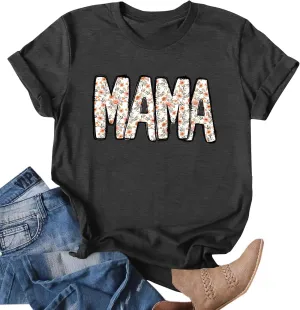 Mama Shirt for Women Floral Mama Tshirt Mom Graphic Tee Mother's Day GIFS Tops