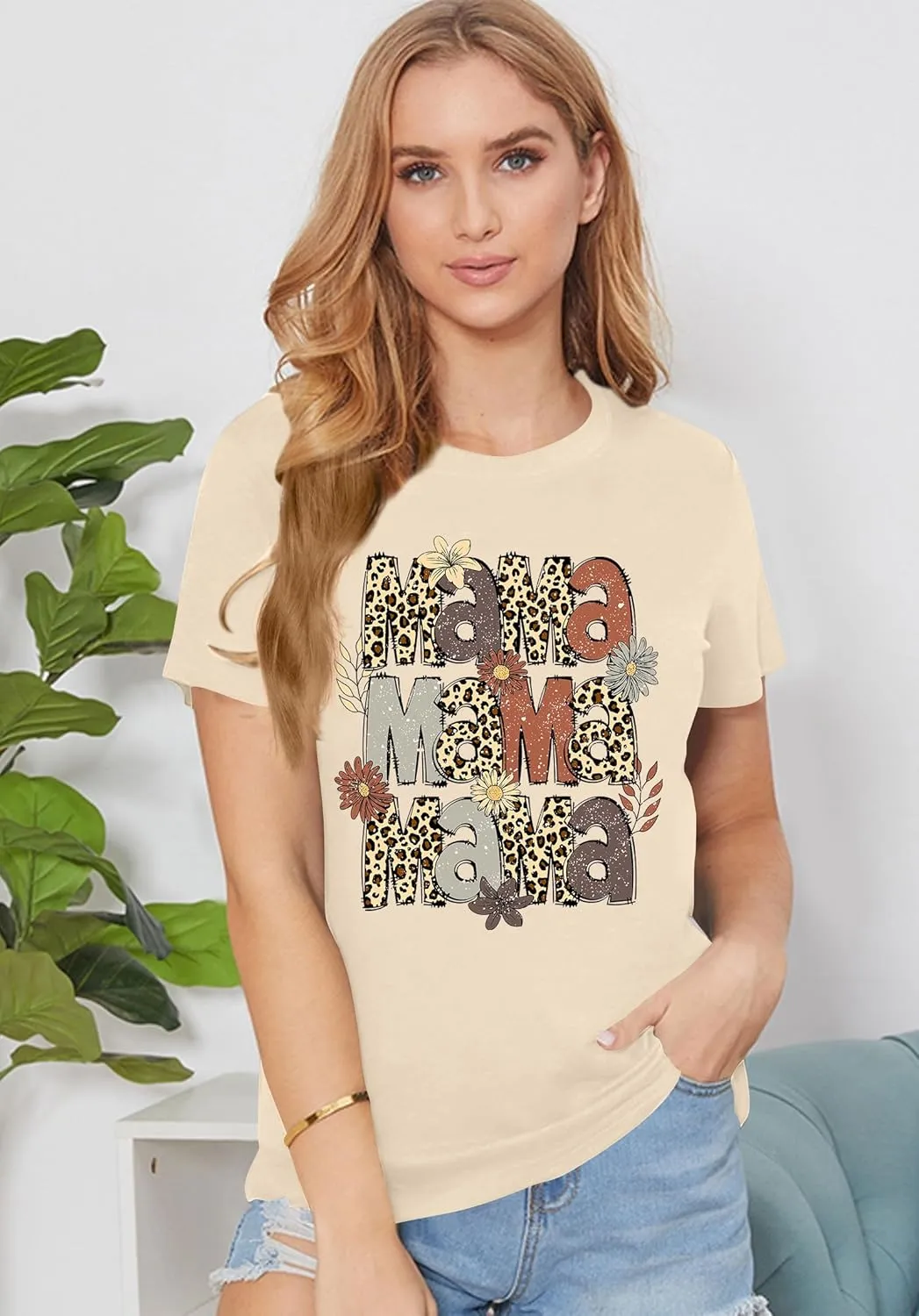 Mama Shirt for Women Floral Mama Tshirt Mom Graphic Tee Mother's Day GIFS Tops