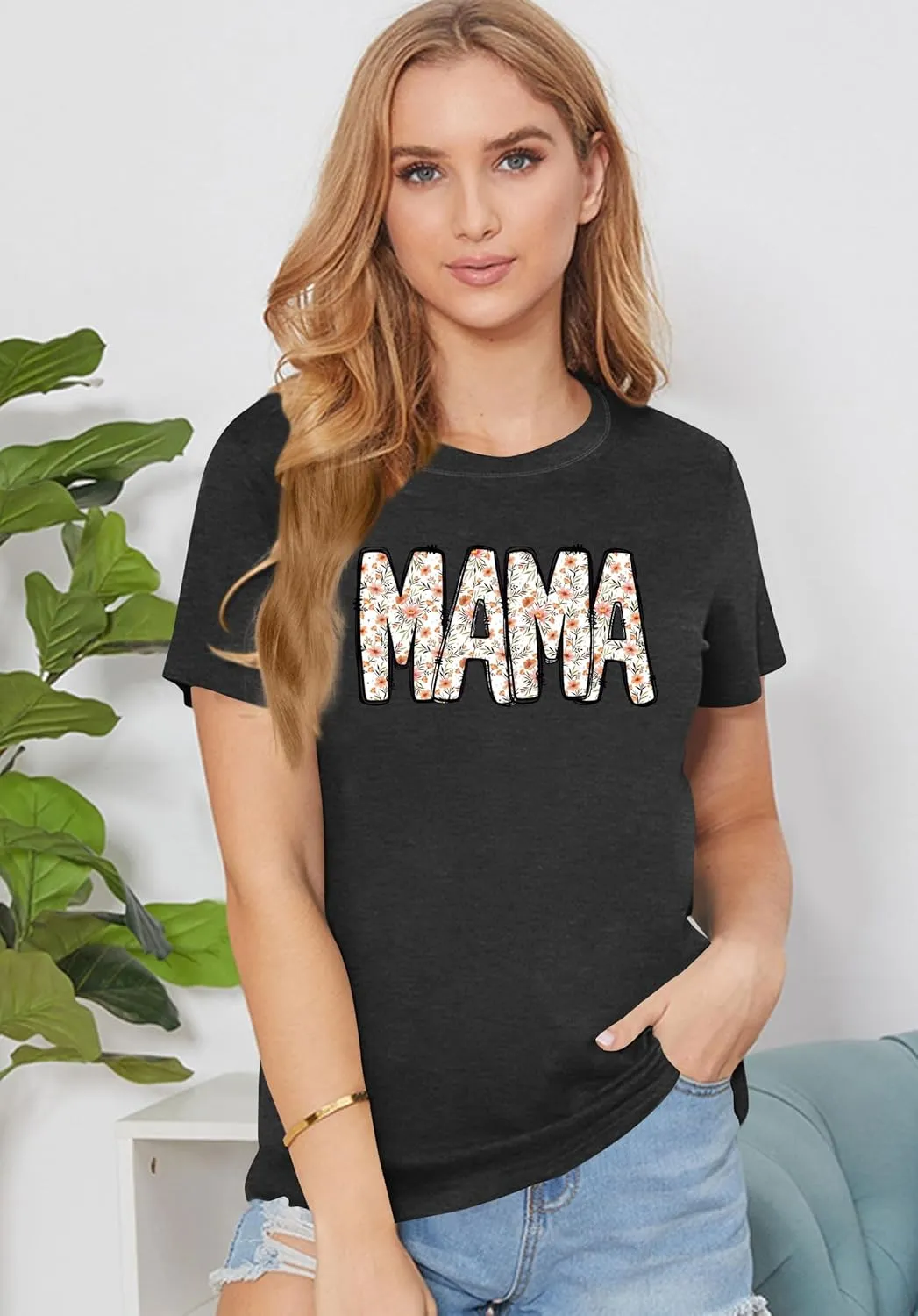 Mama Shirt for Women Floral Mama Tshirt Mom Graphic Tee Mother's Day GIFS Tops