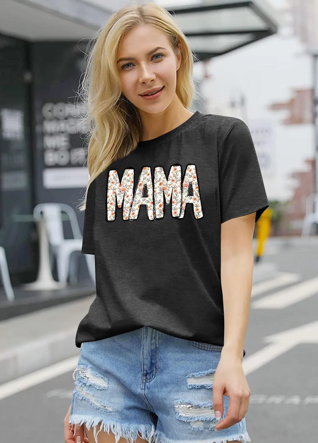 Mama Shirt for Women Floral Mama Tshirt Mom Graphic Tee Mother's Day GIFS Tops