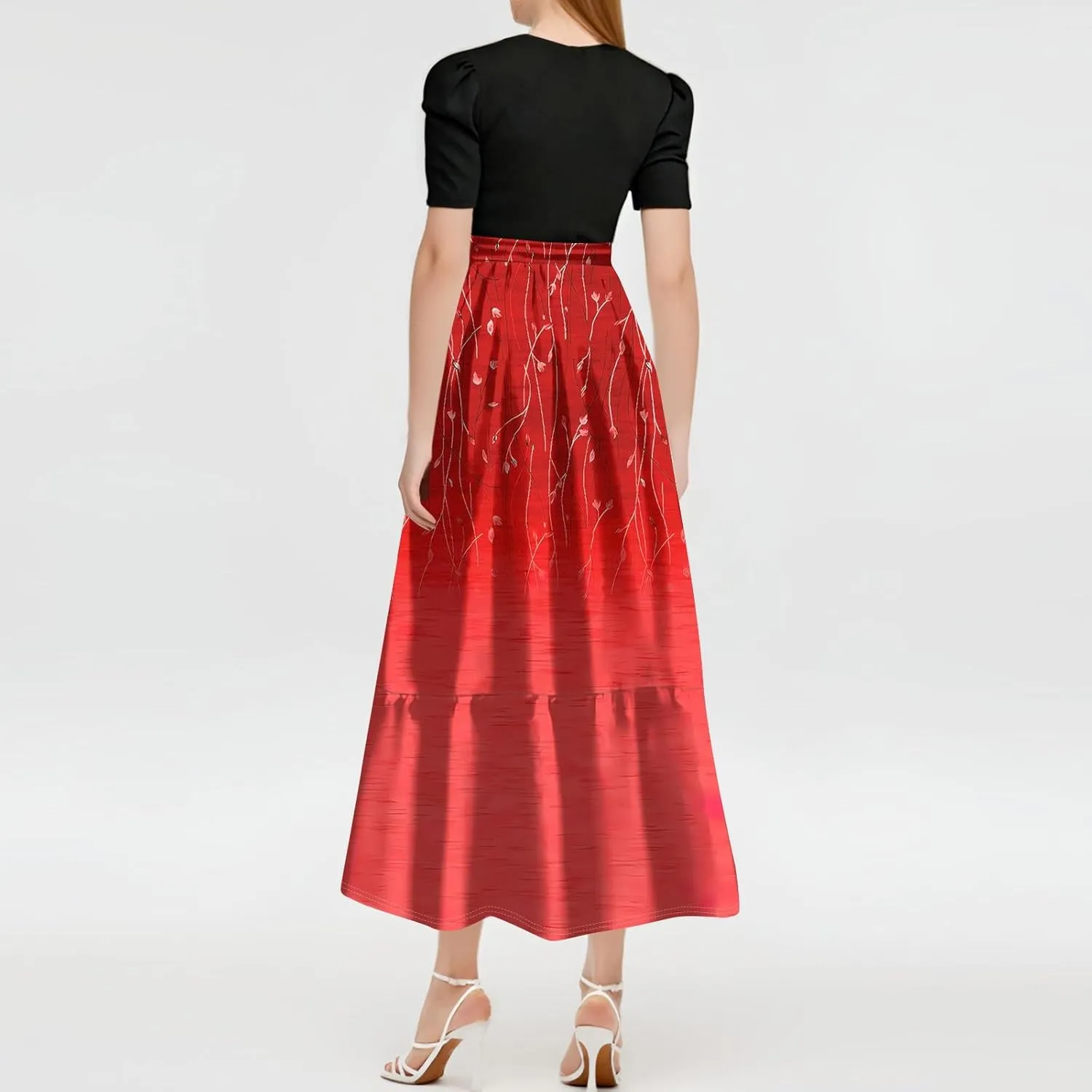Maxi Dresses for Women 2025 Summer- Short Sleeve Floral Maxi Dress Trendy High Waist Long Dresses Flowy Summer Dress