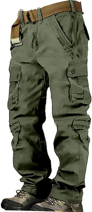 Men's Active Basic Fleece Joggers Overalls with Large Pockets Loose Soft Sweatpants Hiking Drawstring Tactical Pants