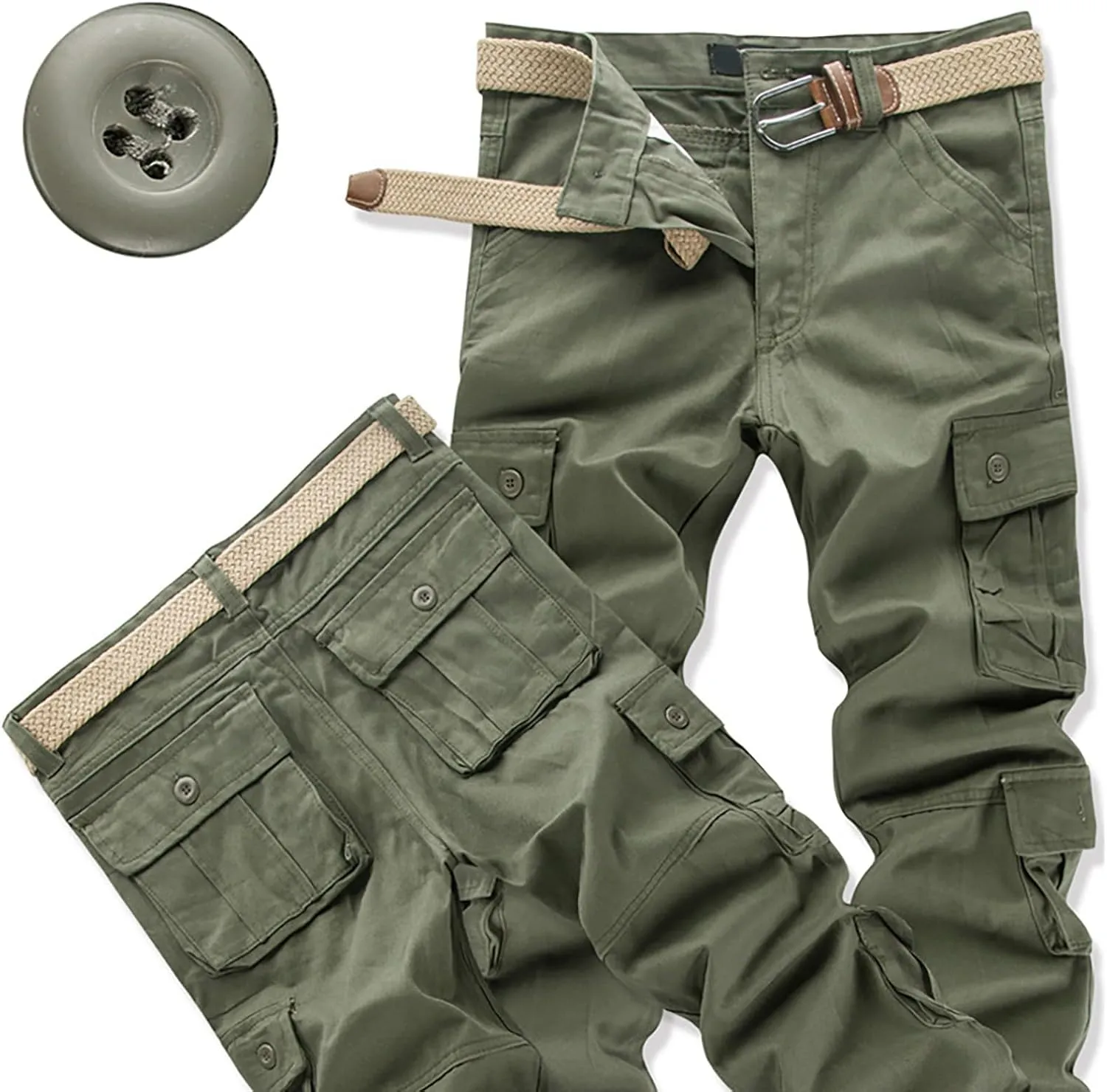 Men's Active Basic Fleece Joggers Overalls with Large Pockets Loose Soft Sweatpants Hiking Drawstring Tactical Pants