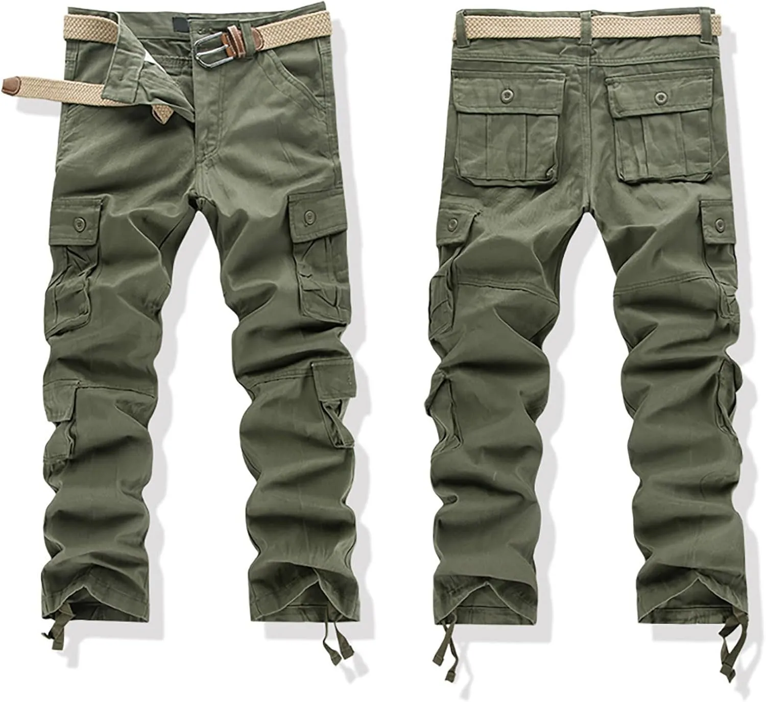 Men's Active Basic Fleece Joggers Overalls with Large Pockets Loose Soft Sweatpants Hiking Drawstring Tactical Pants