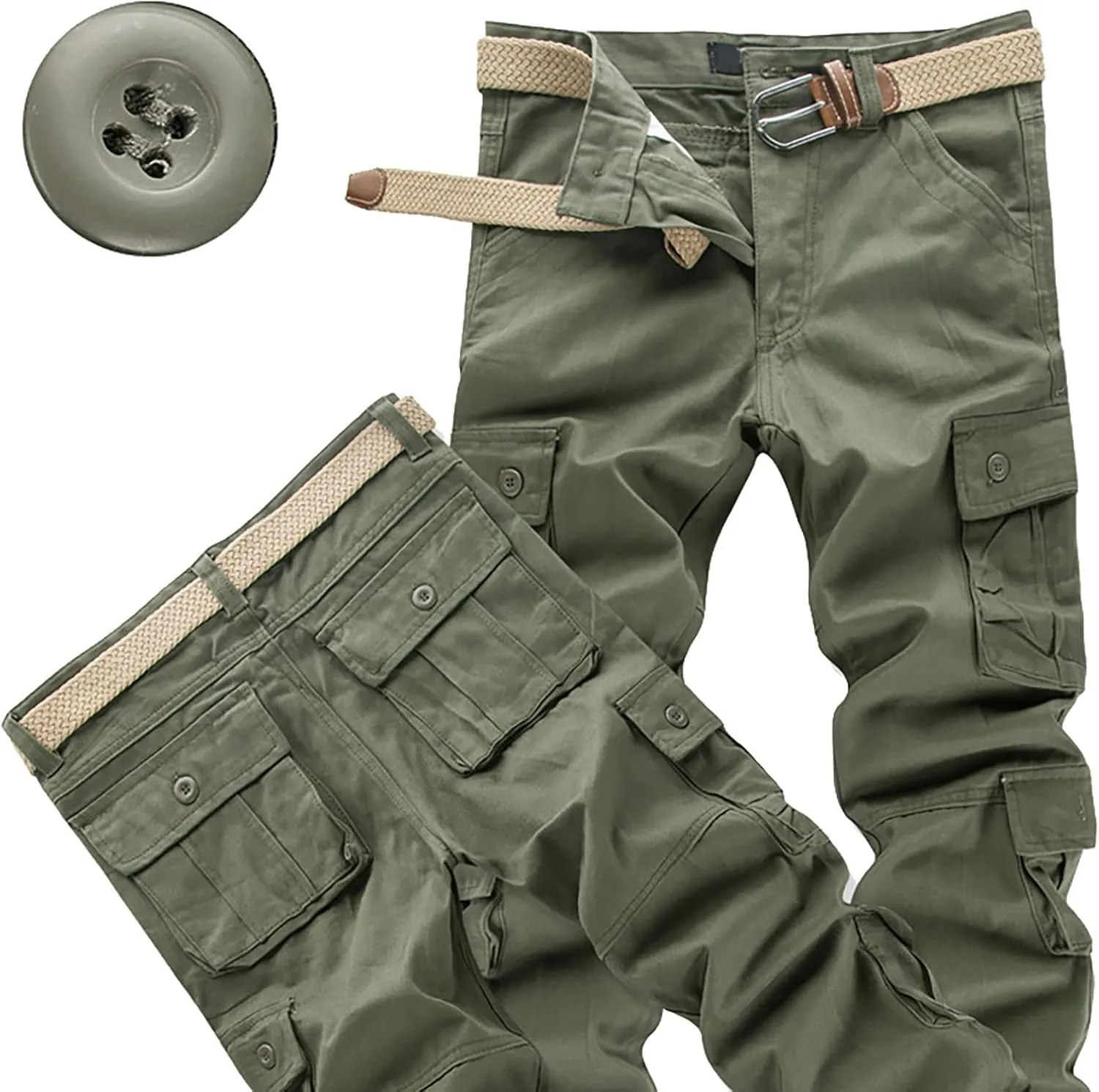 Men's Active Basic Fleece Joggers Overalls with Large Pockets Loose Soft Sweatpants Hiking Drawstring Tactical Pants