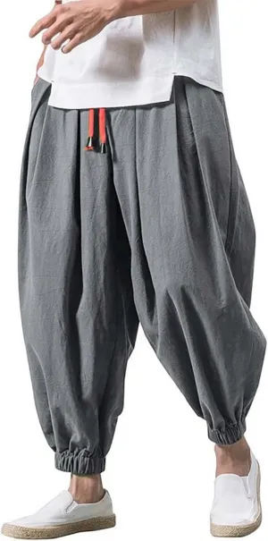 Mens Baggy Cargo Corduroy Pants, Wide Leg Loose Drawstring Sweatpants Solid Color Elastic Waist Casual Lightweight Pants
