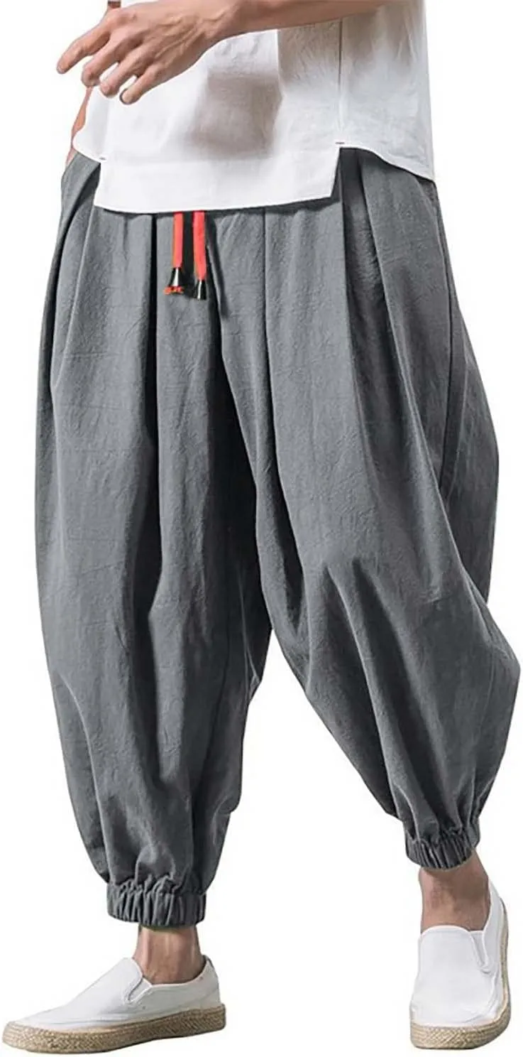 Mens Baggy Cargo Corduroy Pants, Wide Leg Loose Drawstring Sweatpants Solid Color Elastic Waist Casual Lightweight Pants