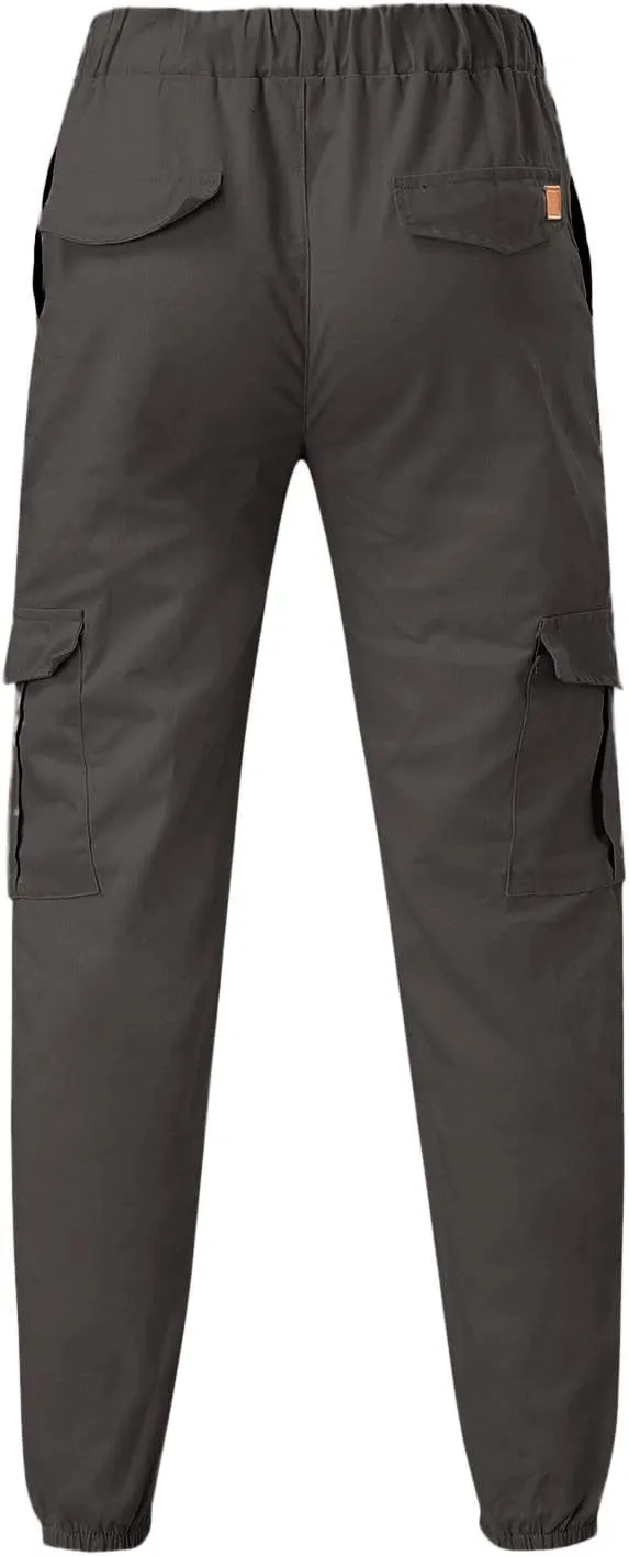 Mens Cargo Joggers Slim Fit Elastic Waist Athletic Work Pants Tapered Outdoor Hiking Cargo Sweatpants with Pocket