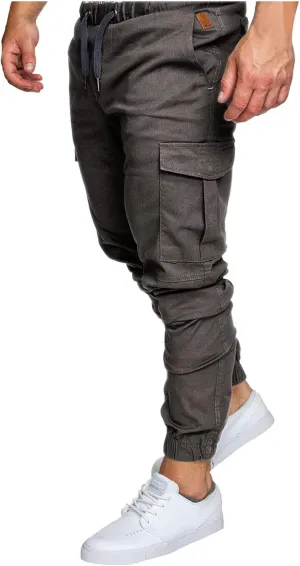 Mens Cargo Joggers Slim Fit Elastic Waist Athletic Work Pants Tapered Outdoor Hiking Cargo Sweatpants with Pocket