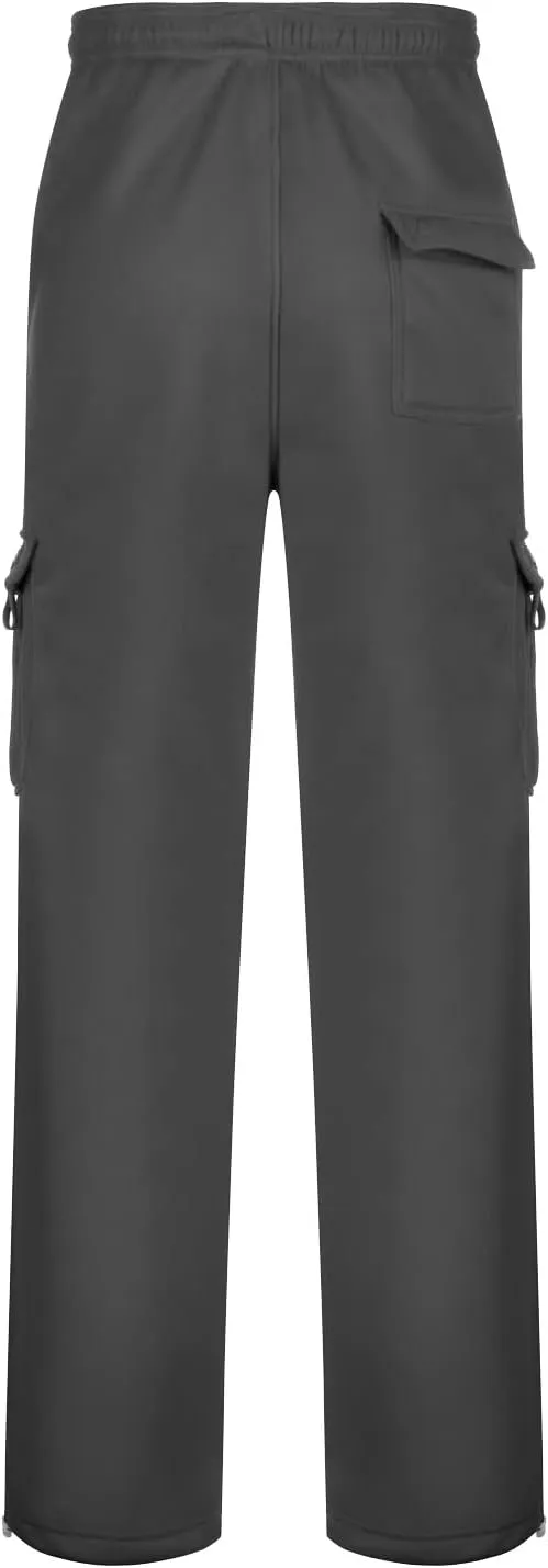 Men's Cargo Pants Fleece Casual Joggers Athletic Pants Cotton Drawstring Loose Fit Straight Sweatpants