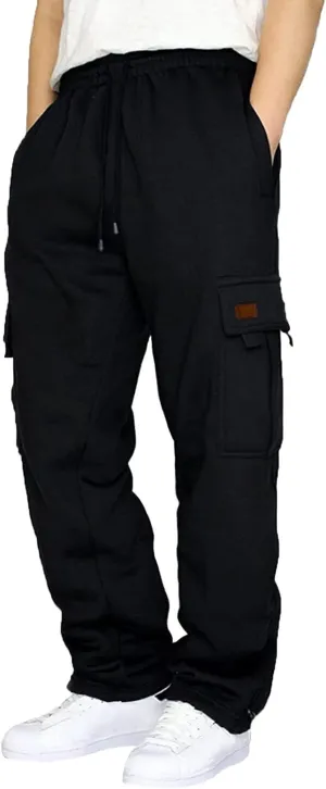 Men's Cargo Pants Fleece Casual Joggers Athletic Pants Cotton Drawstring Loose Fit Straight Sweatpants